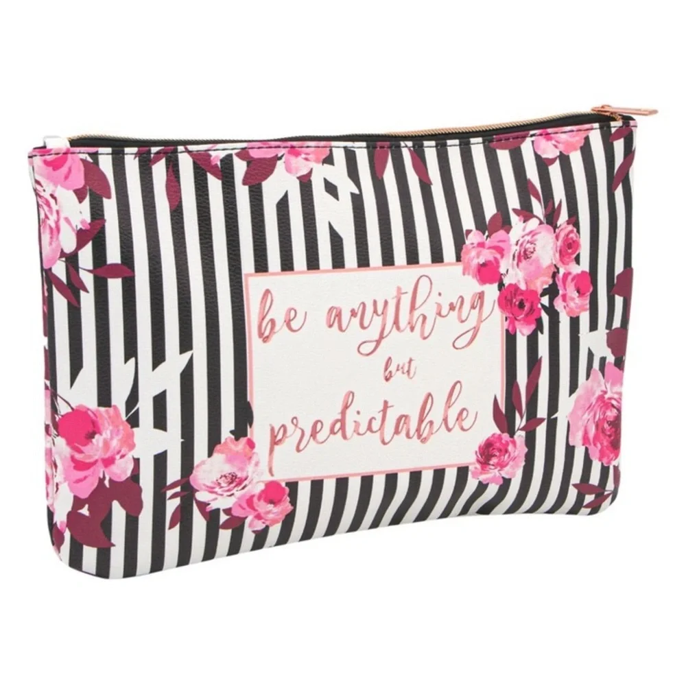 Be Anything But Predictable Multicolor Floral Striped Travel Makeup Cosmetic Bag